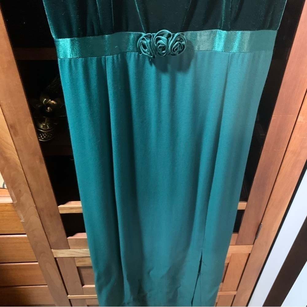 80s 90s Hunter Green Vintage Velvet Top Long Butter Mom Dress Woman’s Med/Large - Picture 11 of 17